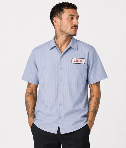 One Patch Red Kap Striped Premium Short Sleeve Work Shirt