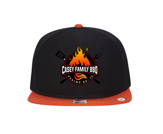 6 Panel Hat Flat Bill- Casey Family BBQ